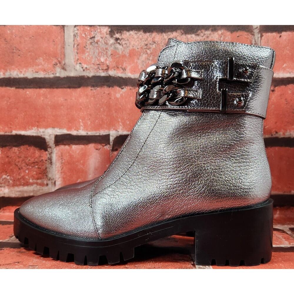 Karl Lagerfeld NWOT silver ankle side zipper Palmer/G20 boots women size 6.5M